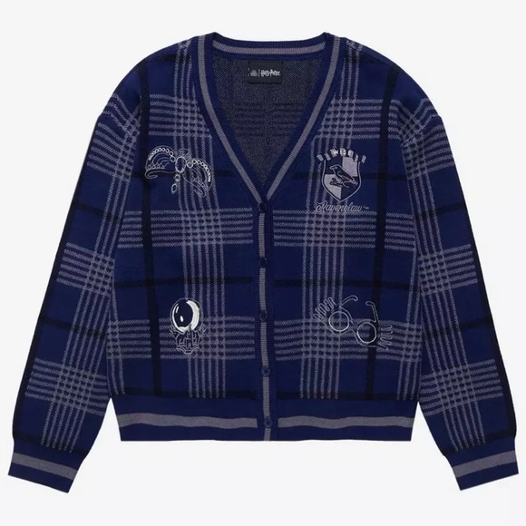 BoxLunch Exclusive Harry Potter Ravenclaw Plaid Knit Cardigan Sweater 2X 18 20 - Picture 12 of 14